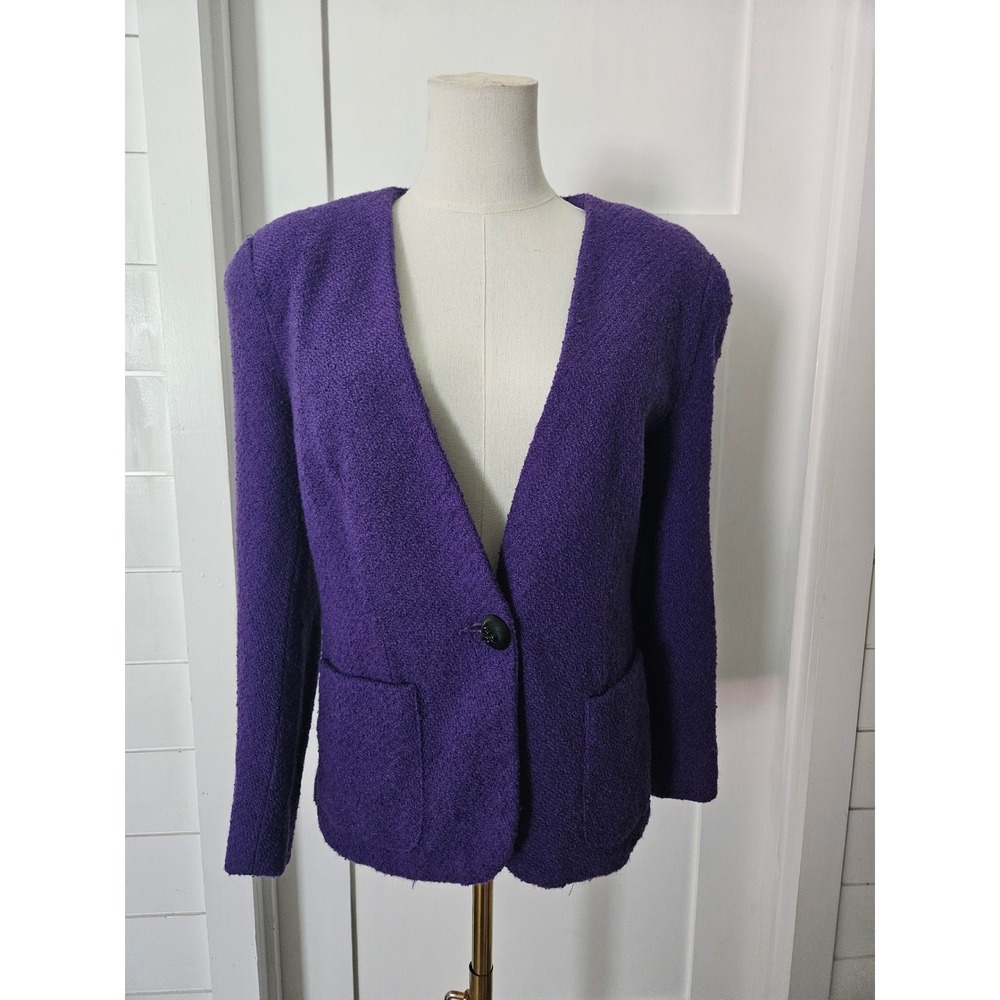 Vintage Breckenridge Purple Wool Boucle Blazer Jacket Women's Size 6 Made in USA